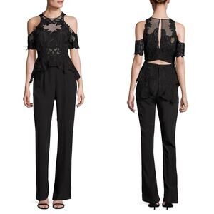 Thurley Empire Secret Garden Silk Cold Shoulder Jumpsuit in Black Size 10/US 6